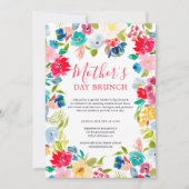 ボヘミア赤い青いフローラの水の色の母の日 招待状 (正面)