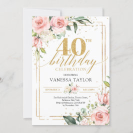 ボヘミア赤面ピンクフローラグリーン&金ゴールド40位 招待状