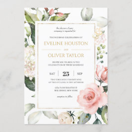ボヘミア赤面ピンクフローラバラボホ結婚ス 招待状