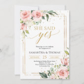 ボヘミア赤面ピンクフローラ金ゴールド彼女はyesと言った 招待状 (正面)