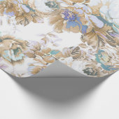 ボヘミア赤面ラベンダーブラウンティール（緑がかった色）バラフローラ ラッピングペーパー (角)