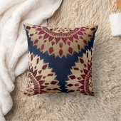 ボヘミア金ゴールドネイビーブルゴーニュ手描きマンダラ クッション (ブランケット)