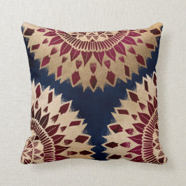 ボヘミア金ゴールドネイビーブルゴーニュ手描きマンダラ クッション