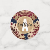 ボヘミア金ゴールドネイビーブルゴーニュ手描きマンダラ コンフェッティ (スモール正面)