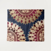 ボヘミア金ゴールドネイビーブルゴーニュ手描きマンダラ タペストリー (正面(横))