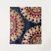 ボヘミア金ゴールドネイビーブルゴーニュ手描きマンダラ タペストリー (正面)