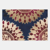 ボヘミア金ゴールドネイビーブルゴーニュ手描きマンダラ ラッピングペーパーシート (正面)