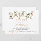 ボヘミア金ゴールド箔フローラブライダルシャワー 招待状 (正面/裏面)