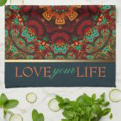 ボヘミア金ゴールド+ティール（緑がかった色）引用文タオル キッチンタオル (折り畳み)