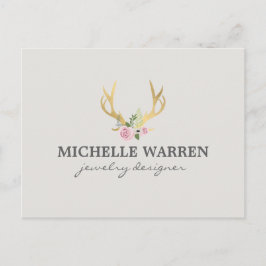 ボヘミア金ゴールド〔雄ジカの〕枝角と花II ポストカード