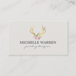 ボヘミア金ゴールド〔雄ジカの〕枝角と花II 名刺