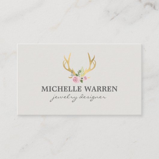 ボヘミア金ゴールド〔雄ジカの〕枝角と花II 名刺 (正面)