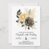 ボヘミア開花金ゴールドとブラック30歳の誕生日 招待状 (正面)