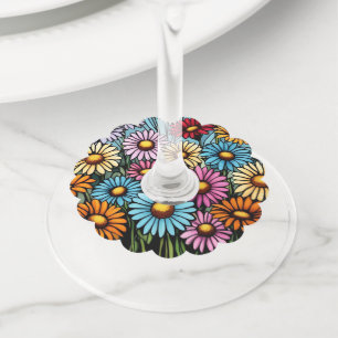 ボヘミア鮮やかデイジー – ステンドグラス ワイングラスタグ