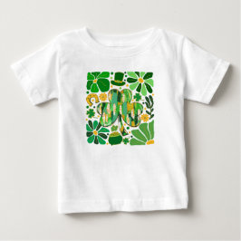 ボヘミア フラワー グリッター セントパトリックデー シャムロック ベビーTシャツ