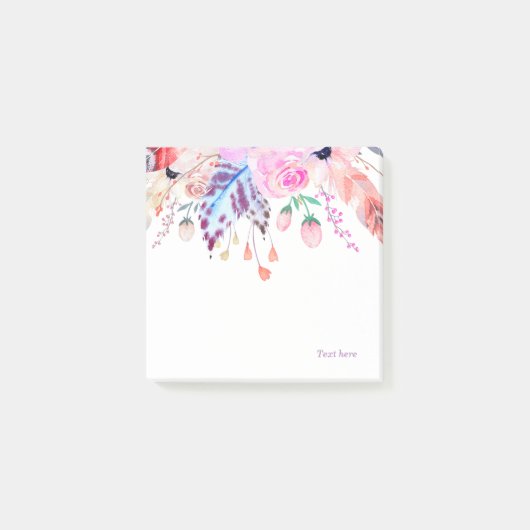 ボヘミア，ボホ，ピンク，フローラ，羽，トレンディー, ポストイット (正面)