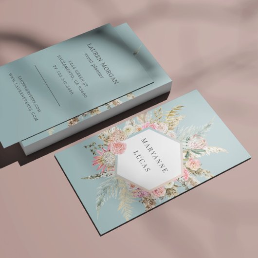 ボヘミエレガントアンフローラモノグラムブルー 名刺