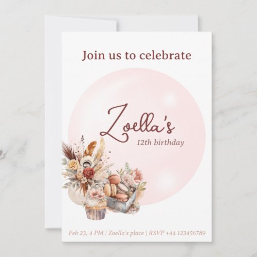 ボヘミエレガントアン春誕生日パルティー 招待状 (正面)