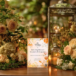 ボヘミエレガントアン水彩花模様と金ゴールド 招待状