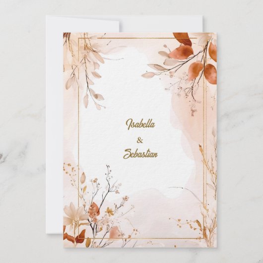 ボヘミエレガントアン水彩花模様と金ゴールド 招待状 (裏面)