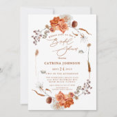 ボヘミエレガントアン焦げオレンジフローラブライダルシャワー 招待状 (正面)