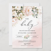 ボヘミエレガントアン赤面ピンクフローラオ赤ちゃんシャワー 招待状 (正面)