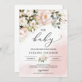 ボヘミエレガントアン赤面ピンクフローラオ赤ちゃんシャワー 招待状 (正面/裏面)