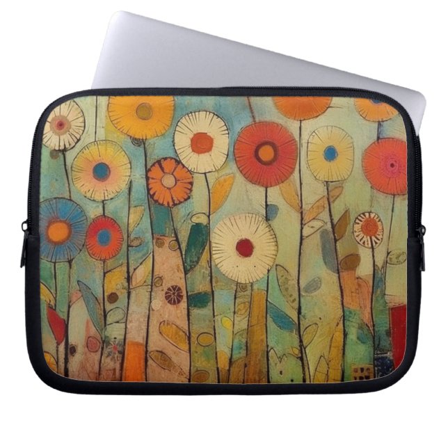 ボヘミカラフルの花 ラップトップスリーブ (正面)