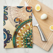 ボヘミカラフルアンボホヒモダンッピーシック模様 キッチンタオル (四つ折り)