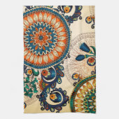 ボヘミカラフルアンボホヒモダンッピーシック模様 キッチンタオル (縦)