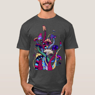 ボヘミカラフルアンレトロマッシュルームヒッピーデザイン Tシャツ