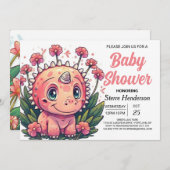ボヘミガーリーアン恐竜ガールベイビーシャワー 招待状 (正面/裏面)