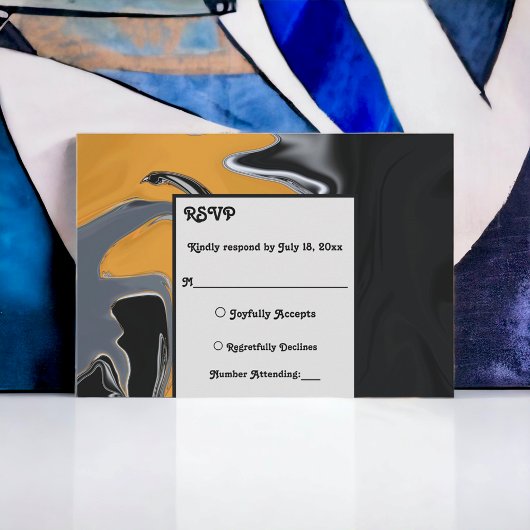 ボヘミニマルミアンブラック金ゴールドアート抽象芸術結婚ズ 出欠カード