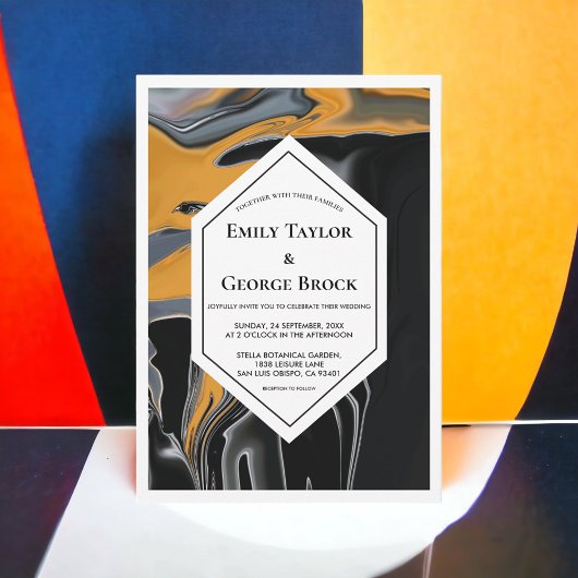 ボヘミニマルミアンブラック金ゴールドアート抽象芸術結婚ズ 招待状