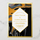 ボヘミニマルミアンブラック金ゴールドアート抽象芸術結婚ズ 箔招待状 (正面)