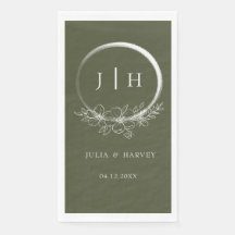 ボヘミニマルミアン結婚オリーブグリーン紙ナプキン
