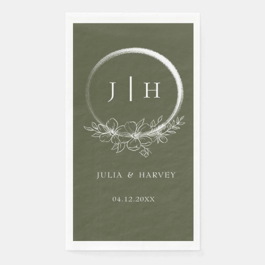 ボヘミニマルミアン結婚オリーブグリーン紙ナプキン (正面)
