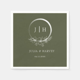 ボヘミニマルミアン結婚オリーブグリーン紙ナプキン スタンダードカクテルナプキン