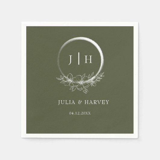 ボヘミニマルミアン結婚オリーブグリーン紙ナプキン スタンダードカクテルナプキン (正面)