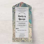 ボヘミニマルミアン結婚グレイ抽象芸術芸術的ズ オールインワン招待状 (内側)