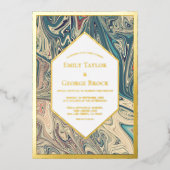 ボヘミニマルミア芸術的抽象芸術結婚金ゴールド 箔招待状 (正面)