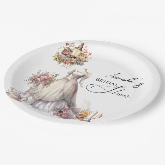 ボヘミビクトリアンア結婚のドレスティーブライダルシャワー ペーパープレート (アングル)