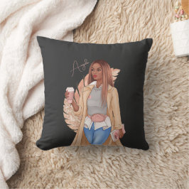 ボヘミフェイクアングリッターガールタンヘアブラウンピンク クッション