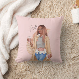 ボヘミフェイクアングリッターガールタンヘアブラウンピンク クッション