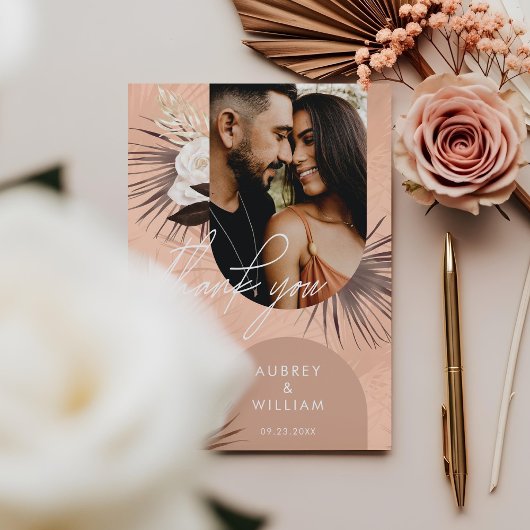 ボヘミモダンアンシックBoho水彩花模様写真 サンキューカード