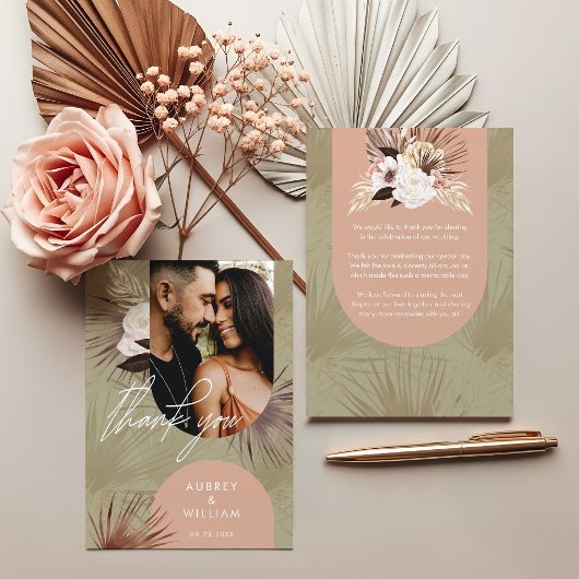 ボヘミモダンアンシックBoho水彩花模様写真 サンキューカード