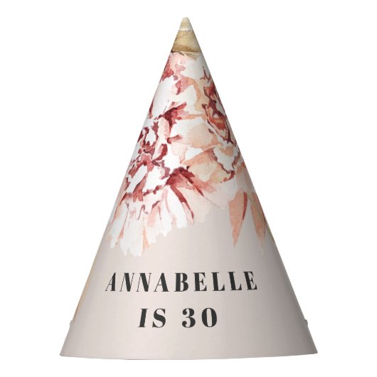 ボヘミモダンアン水色フローラパスター  パーティーハット (正面)