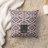 ボヘミモダンアン赤面ピンクブラックイカットモノグラム クッション (ブランケット)