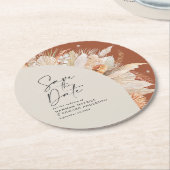 ボヘミモダンア・テラコッタ・パンパ・グエレガントラス ラウンドペーパーコースター (アングル)