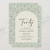 ボヘミモダンオロッコグリーンエレガント誕生日 招待状 (正面/裏面)